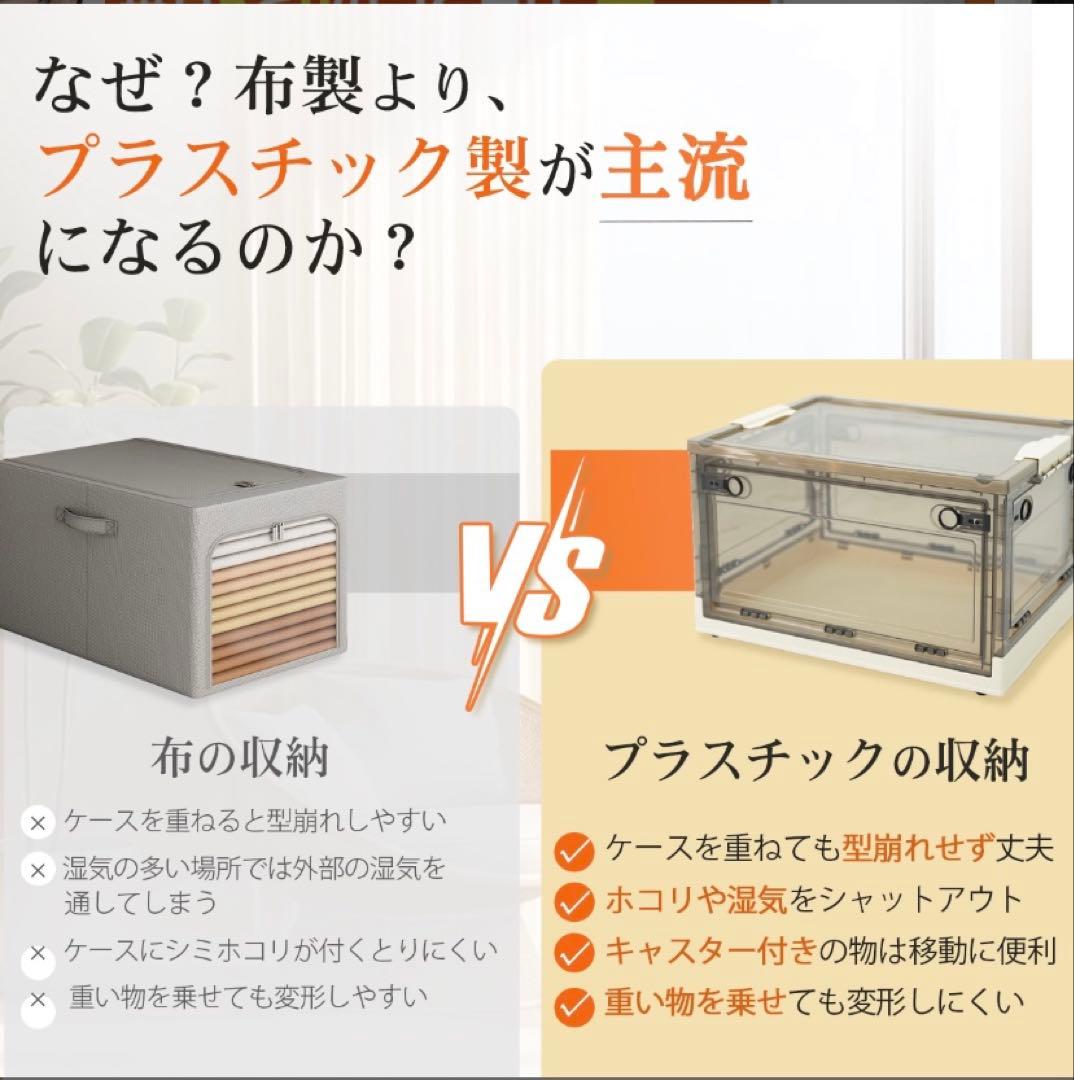折りたたみ収納ボックス キャスター付き 大容量コンテナボックス 白 Lサイズ5個