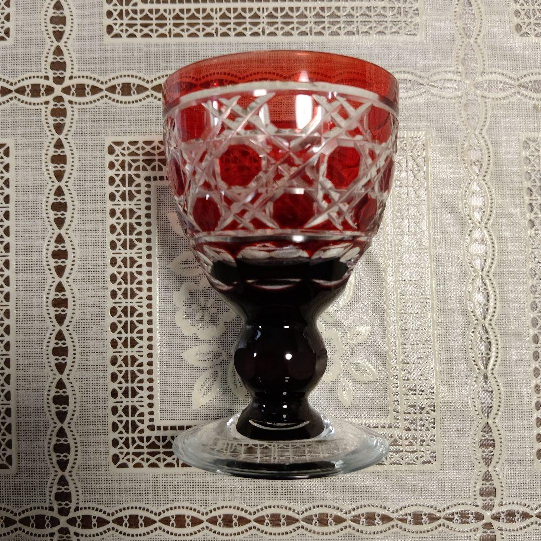 \"未使用\" ヤマザキガラス製　薩摩切子　色彩グラス3個セット(南蛮青、赤、藍)