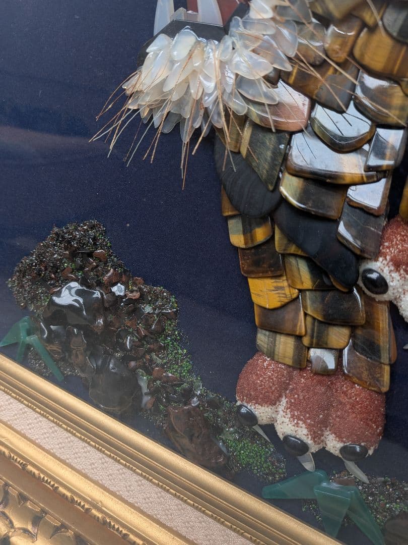 天然石虎アート作品 大きなサイズ　宝石画　タイガーアイ