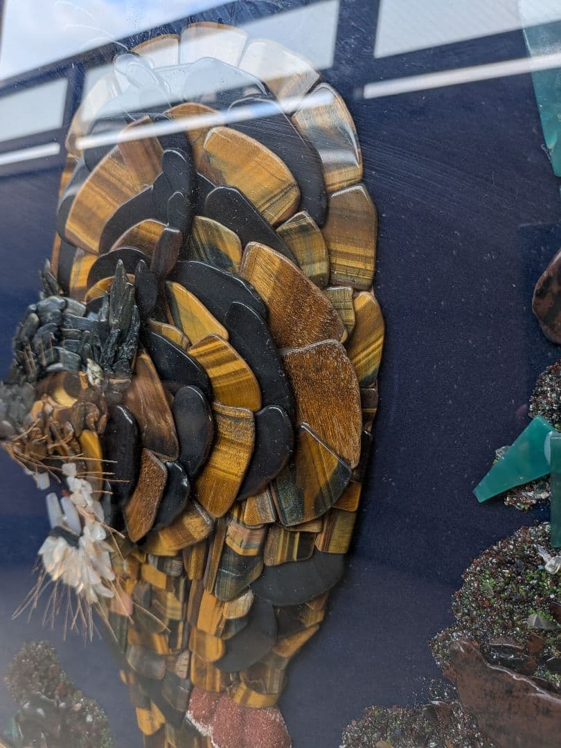 天然石虎アート作品 大きなサイズ　宝石画　タイガーアイ