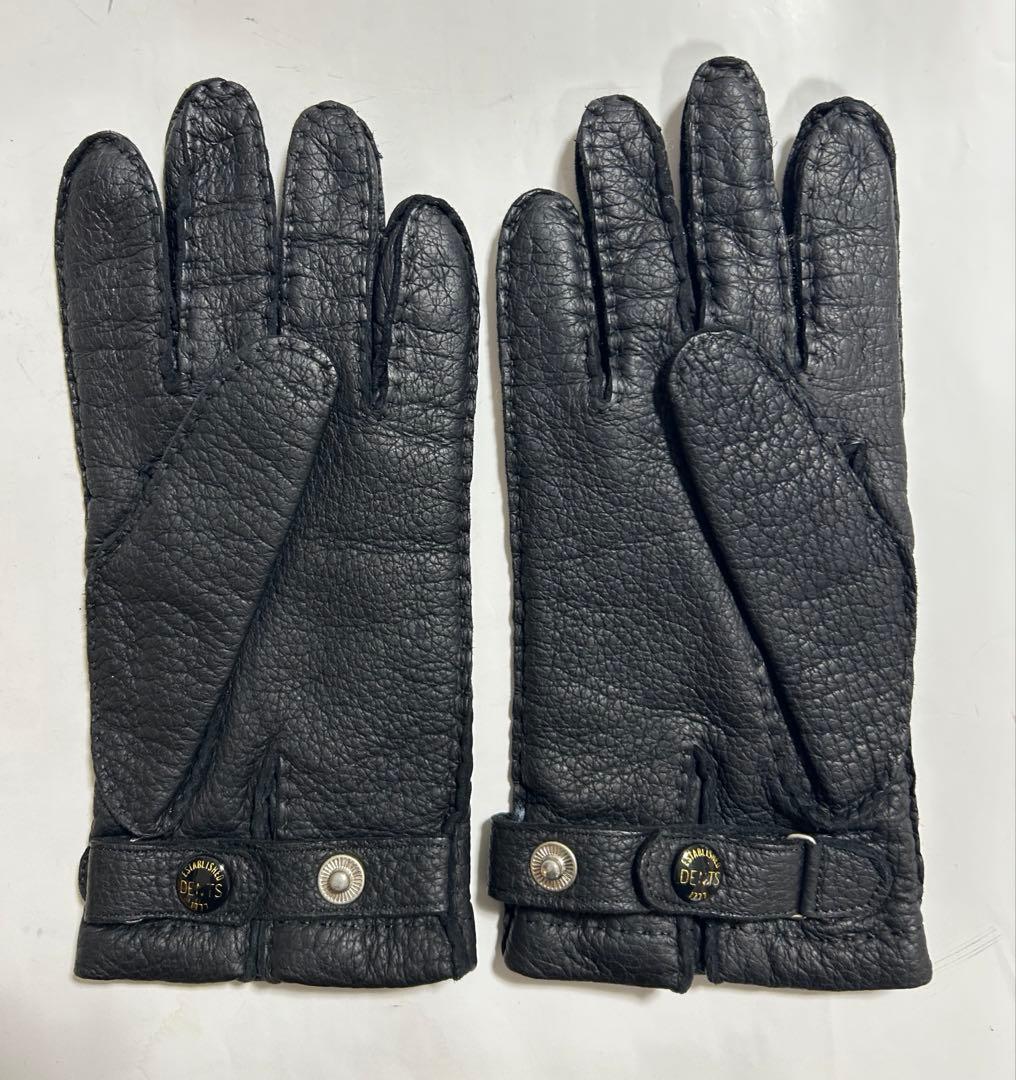 デンツ、ペッカリー、カシミアライニング黒手袋ストラップ型、美品、サイズ8 1/2