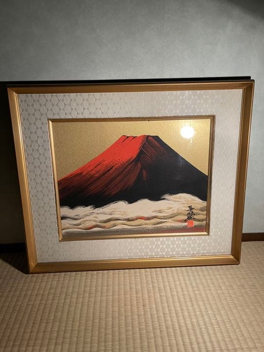 赤富士　漆芸額