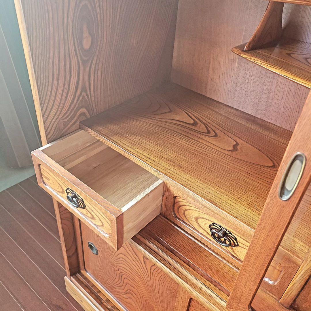 昭和レトロ 茶箪笥 水屋箪笥 ガラス戸収納棚 和家具 ヴィンテージ 店舗什器