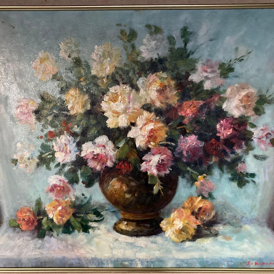 S,Kuramoto 「花瓶の薔薇」油彩画67.5×87絵￼53×73cm20P