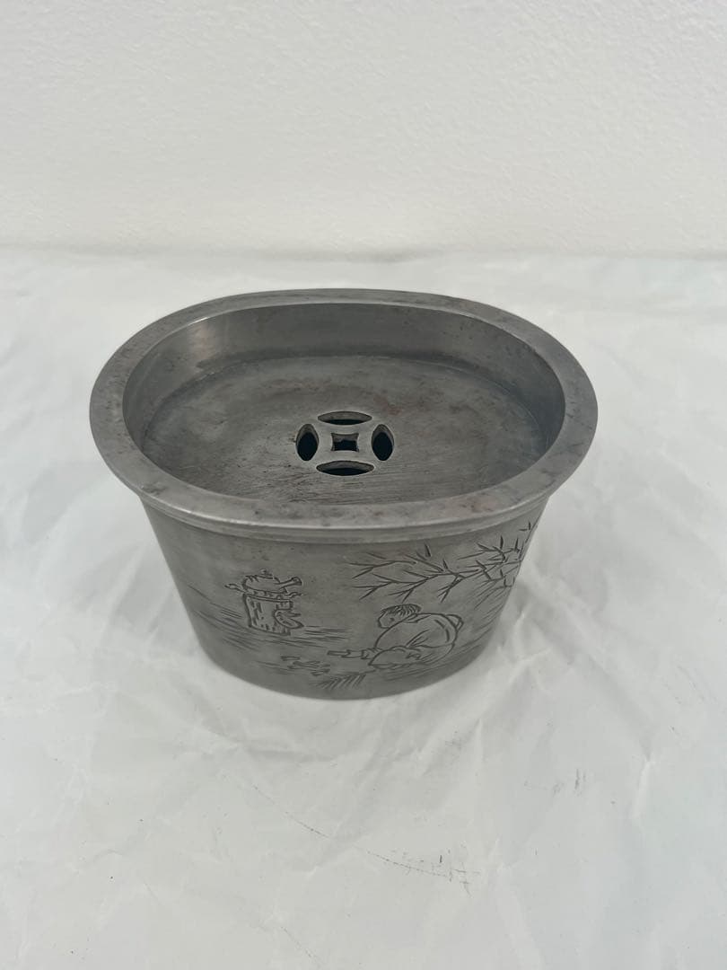 錫 茶道具 建水 浮彫り 茶こぼし 骨董品