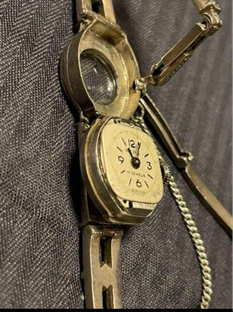 処分❗️アンティーク　シルバー９２５　マーカサイト　婦人用　時計　長期保存品