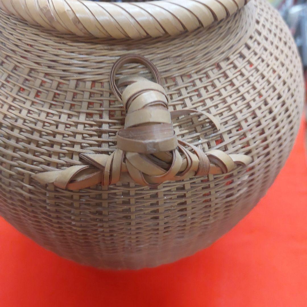 福田竹勇斎　竹製 壺型 花入 高さ約26cm 古物 傷 汚れあり 昭和レトロ