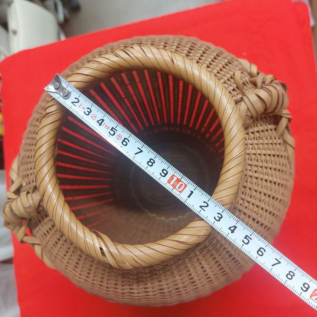 福田竹勇斎　竹製 壺型 花入 高さ約26cm 古物 傷 汚れあり 昭和レトロ