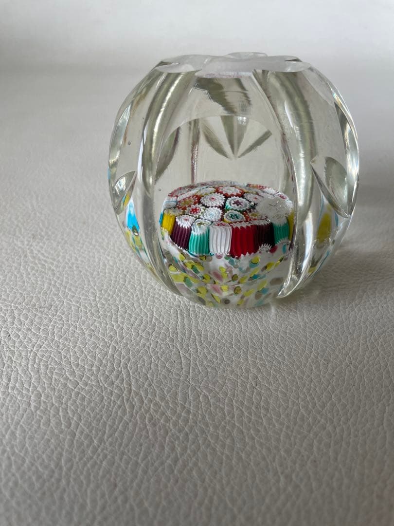 ムラノガラス ベネチアンガラス ペーパーウエイト 文鎮 ミルフィオリ 花柄カット