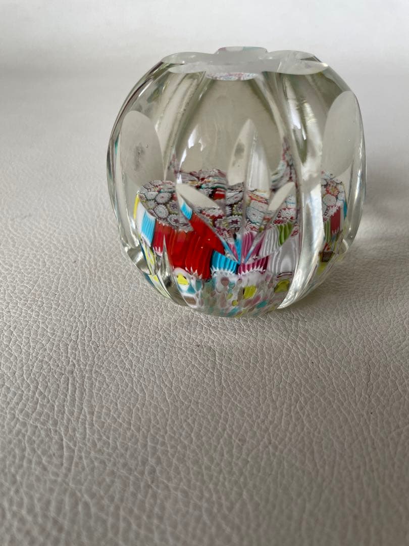 ムラノガラス ベネチアンガラス ペーパーウエイト 文鎮 ミルフィオリ 花柄カット