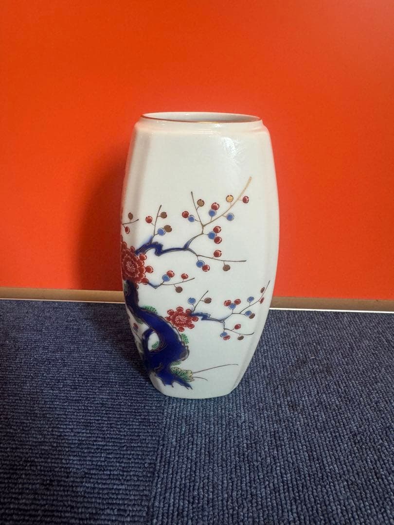 1943 深川製磁　岩梅　花瓶　金彩　未使用
