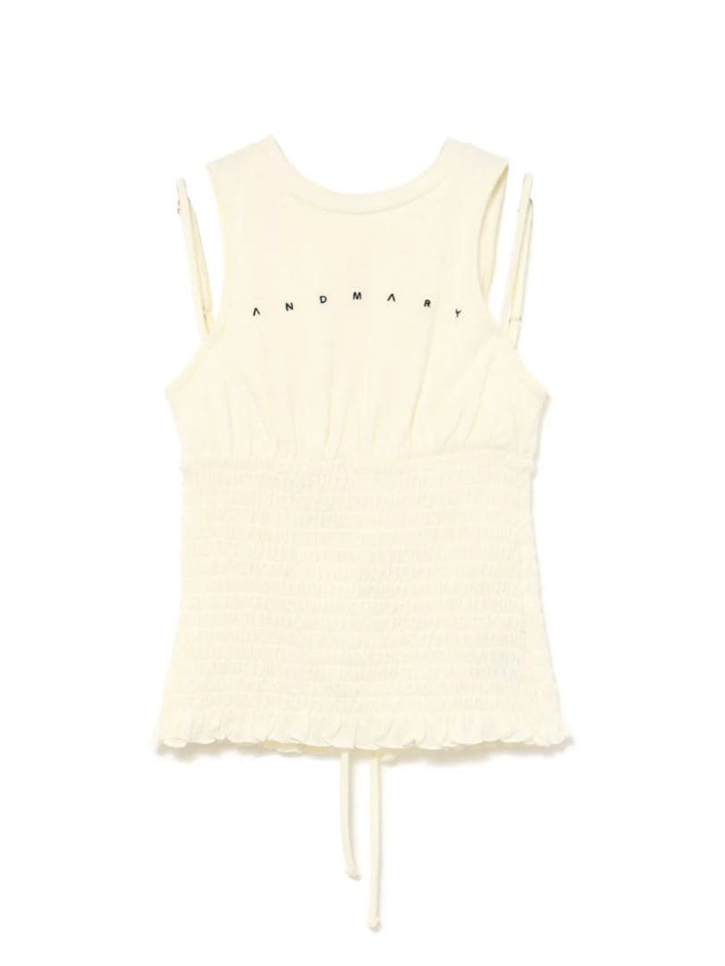 トップス andmary Ami shirring logo tops white