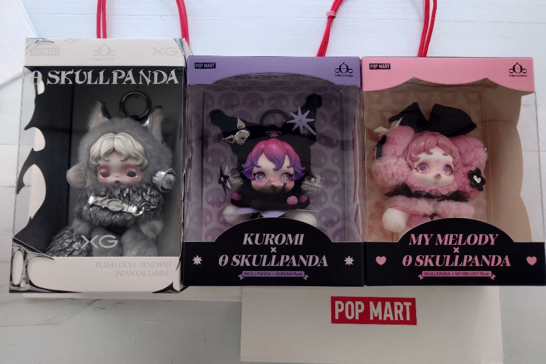 スカルパンダ 3体、XG(日本限定)*1、クロミ *1、マイメロディ *1、袋付
