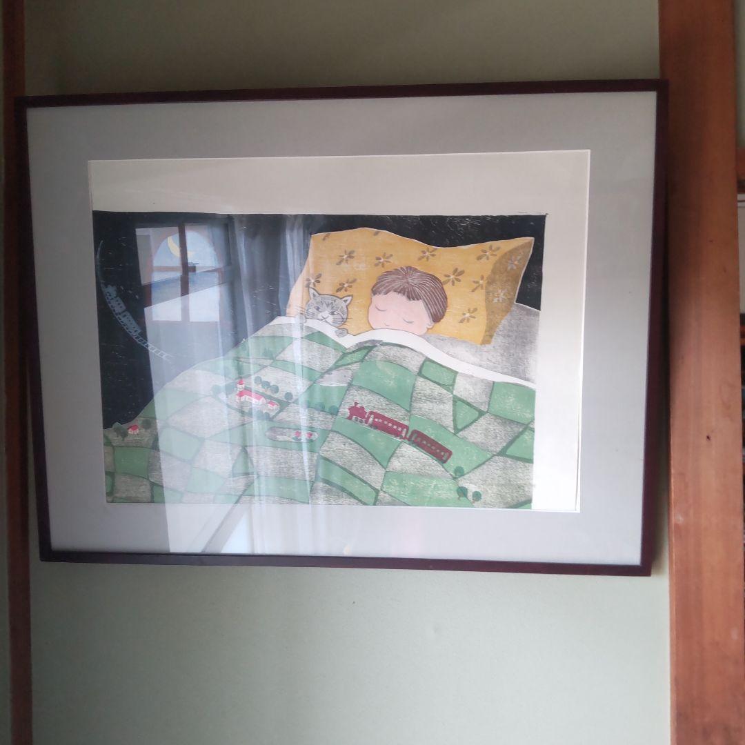 一月セール 版画絵額 孫お休みなさい