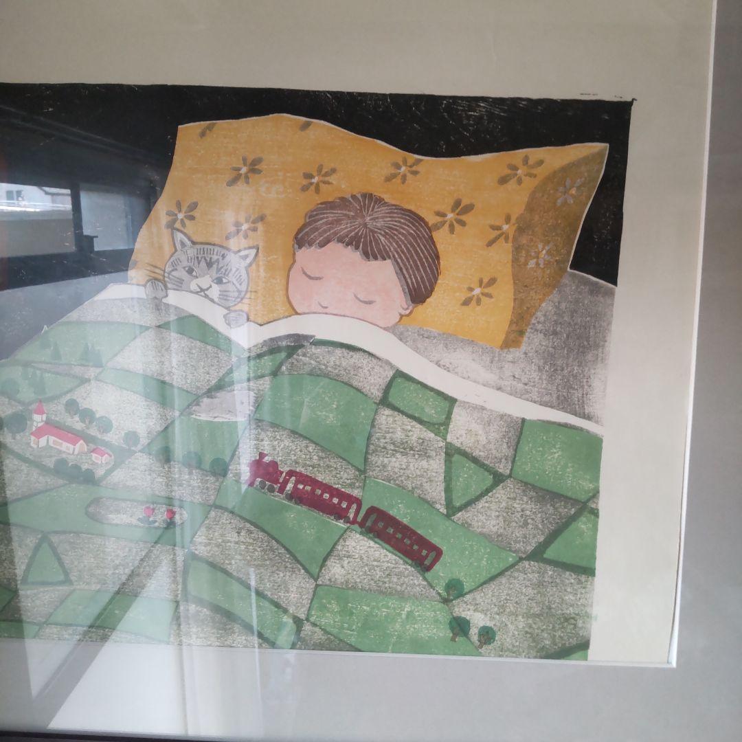 一月セール 版画絵額 孫お休みなさい