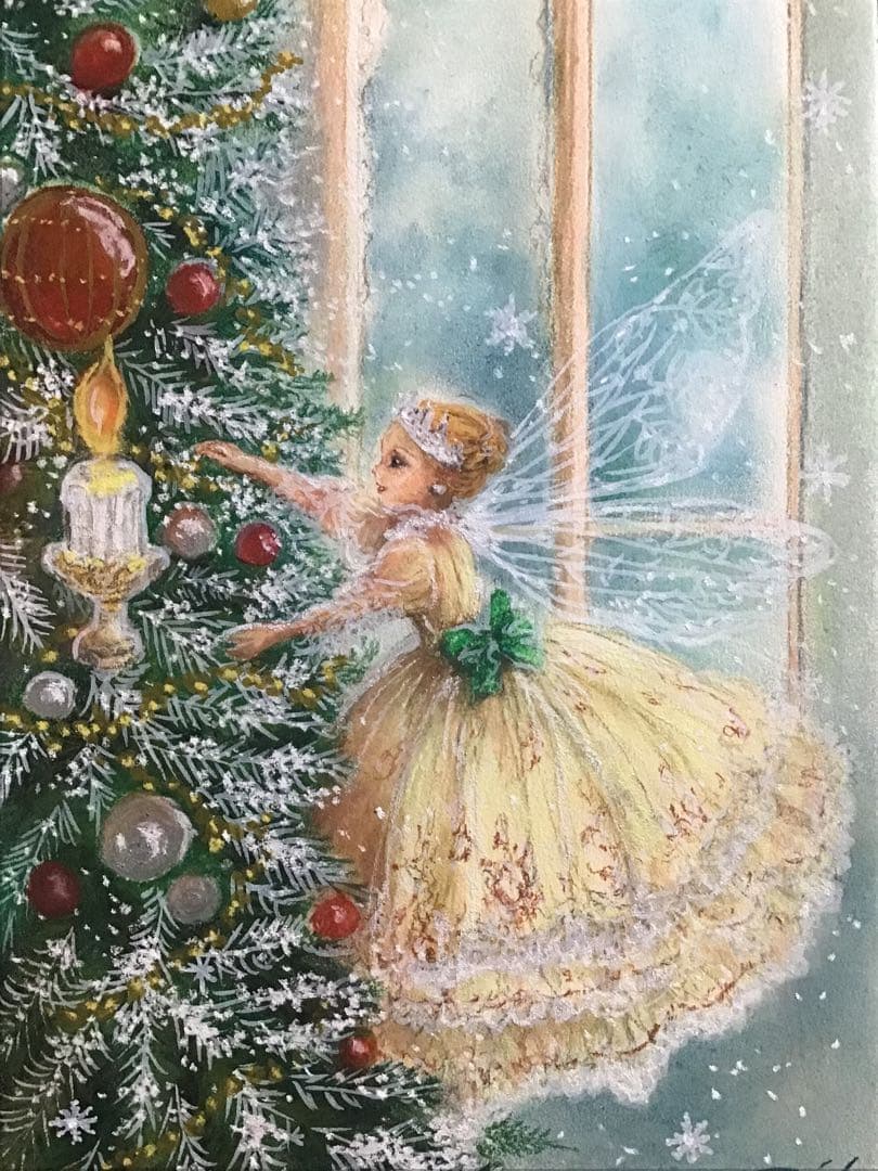 天使のクリスマス　絵画アート原画　パステル画