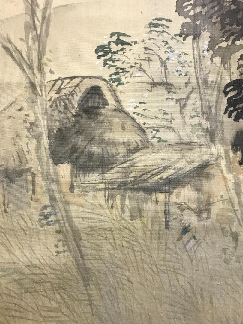 真作/徳田隣斎/江村白雨/釣人図/桐共箱付/布袋屋掛軸HB-134