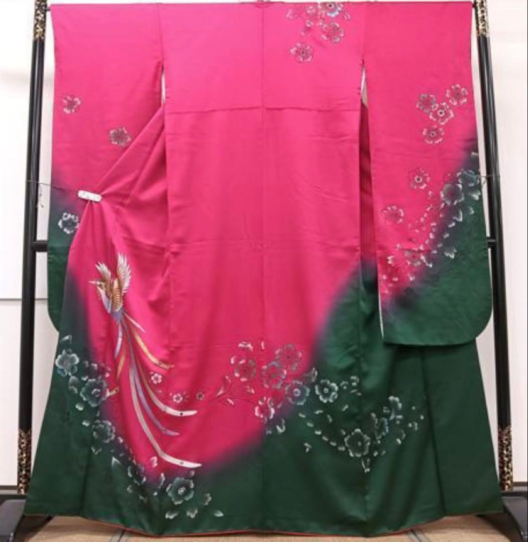 振袖 フルセット6点M〜Ｌ花鳥文　辻が花　暈し染め　金銀彩　正絹