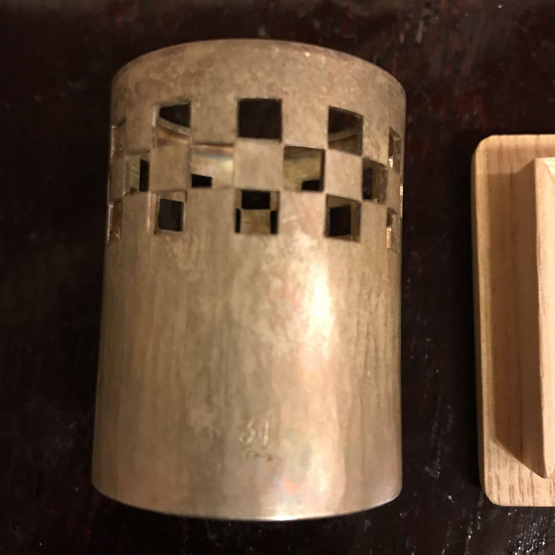 長野烈作　南鐐　市松透し　蓋置