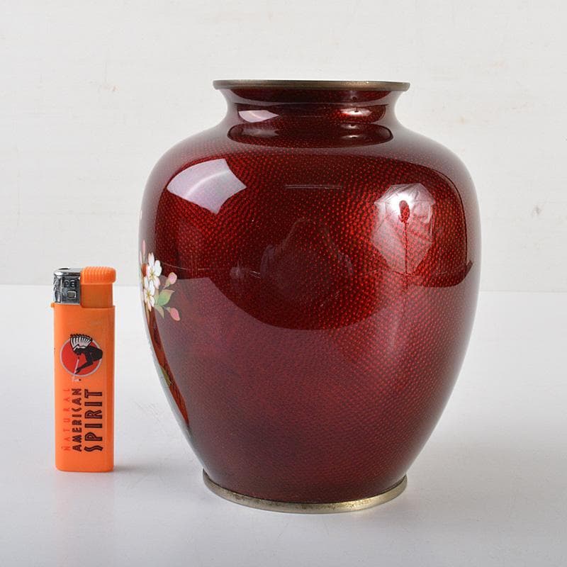 七宝焼　安藤七宝　赤透　花文　花瓶　C　6293