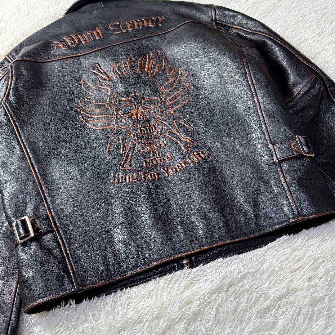 美品⭐️Wind Armor 茶芯 立体スカル&ファイヤーパターン ライダース