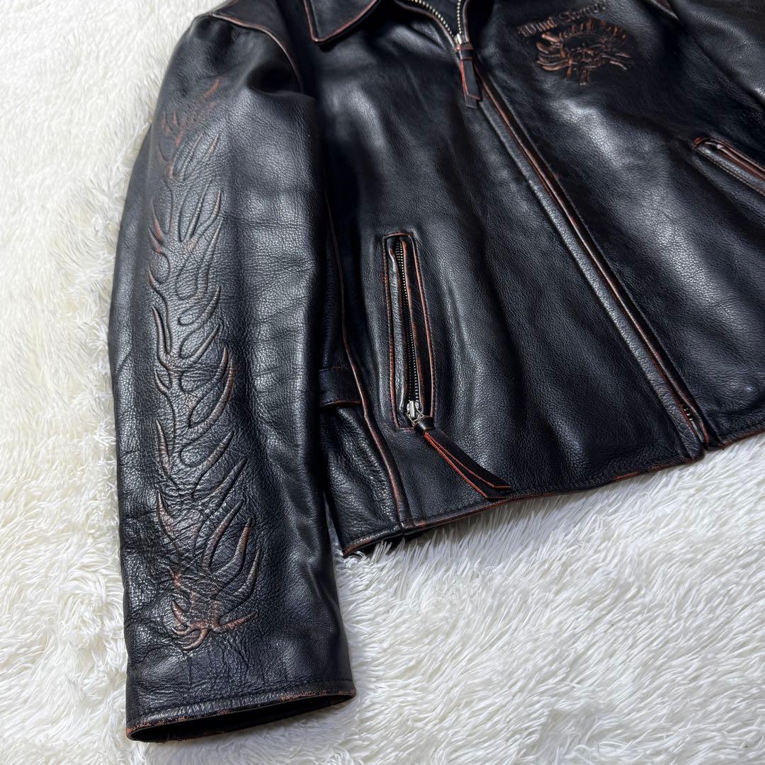 美品⭐️Wind Armor 茶芯 立体スカル&ファイヤーパターン ライダース