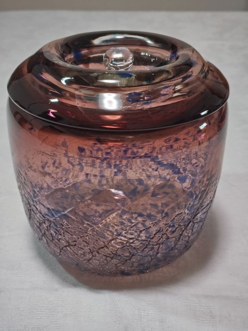 奥原硝子製造所　桃原正男　蓋付収納鉢　新品未使用　琉球ガラス