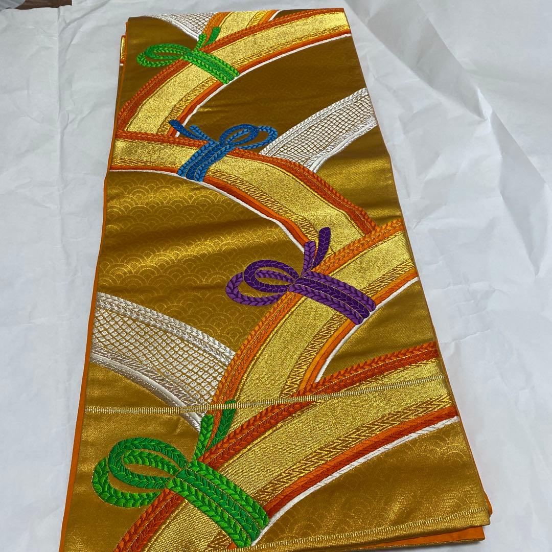 振袖　長襦袢　袋帯　3点セット　紺色　紫　有松絞り　鹿の子絞り　金駒刺繍　金彩