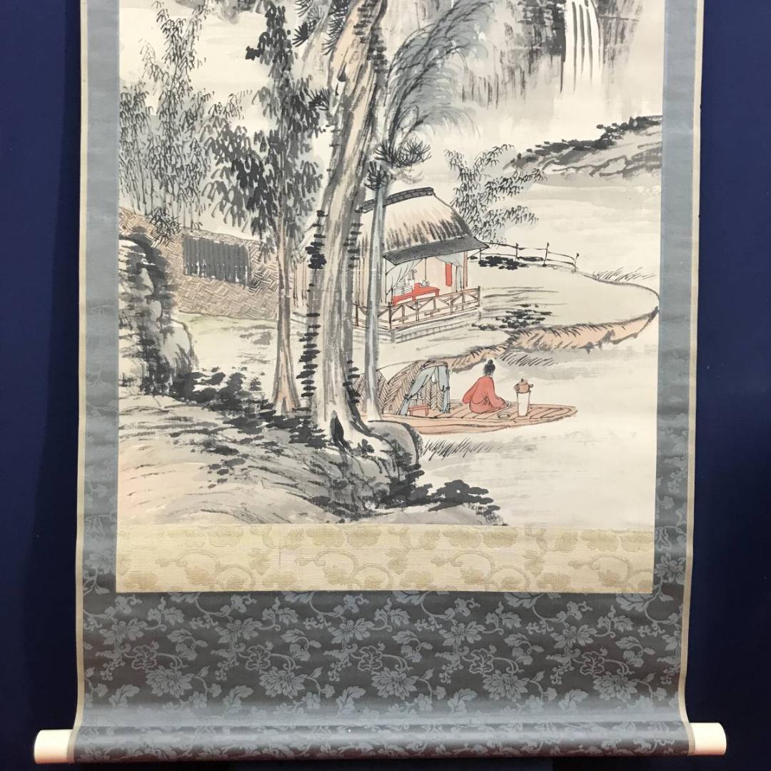 【真作】天野方壺/山水人物画賛/山水図/掛軸/名家伝来/AD-381