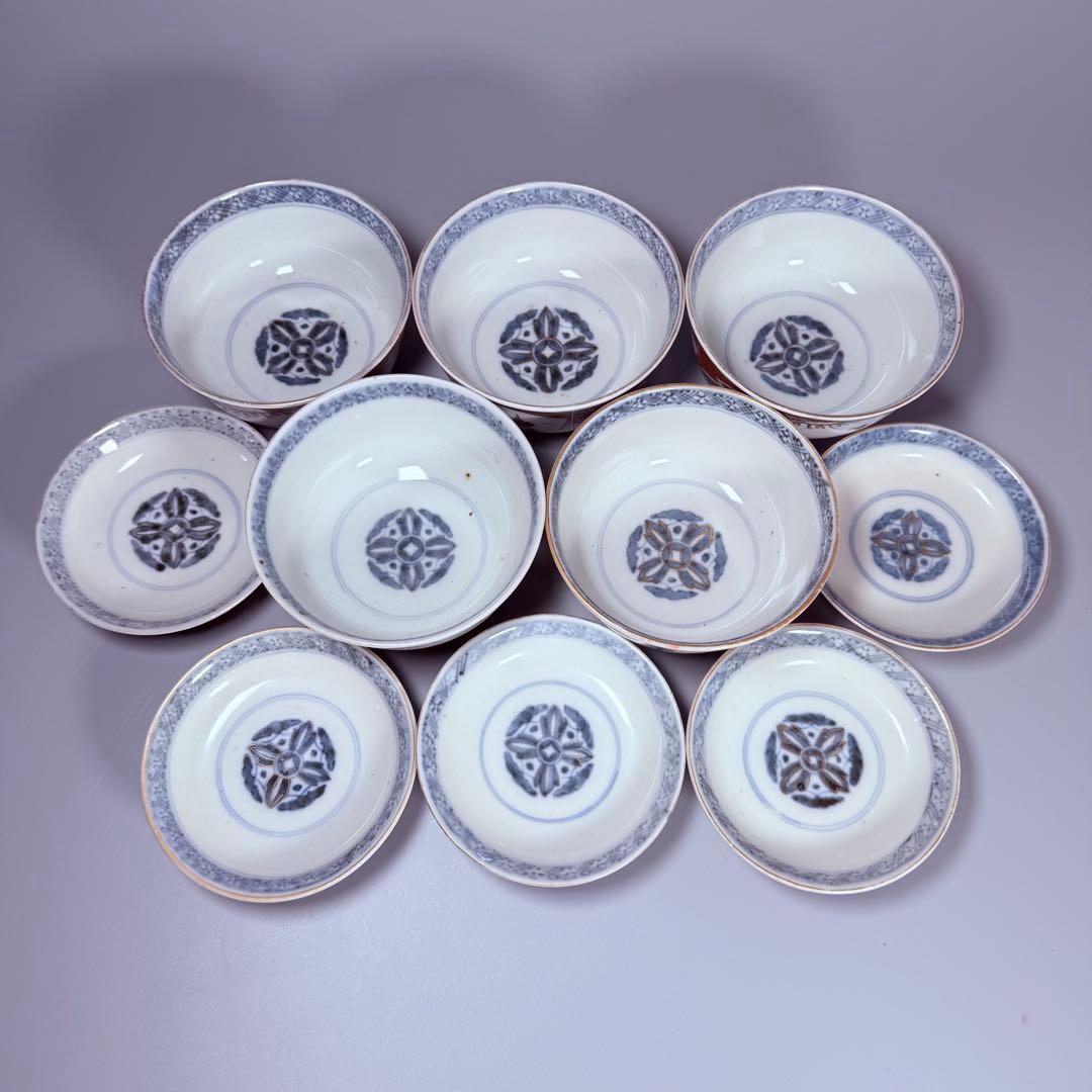 幕末～明治期　色絵鶴亀文様蓋物　五客　納箱付　料理屋　古器を楽しむ　金襴手　赤絵