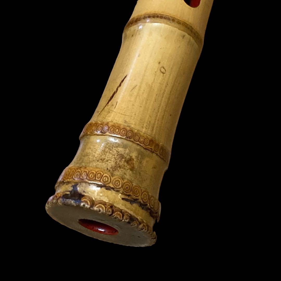 銘あり　尺八　正童銘　朱塗り