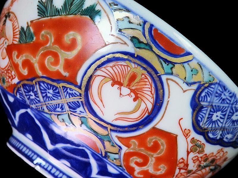 古伊万里　金襴手　若松に梅　舞鶴の図　大振蓋茶碗　２客　E170AS-fbtg