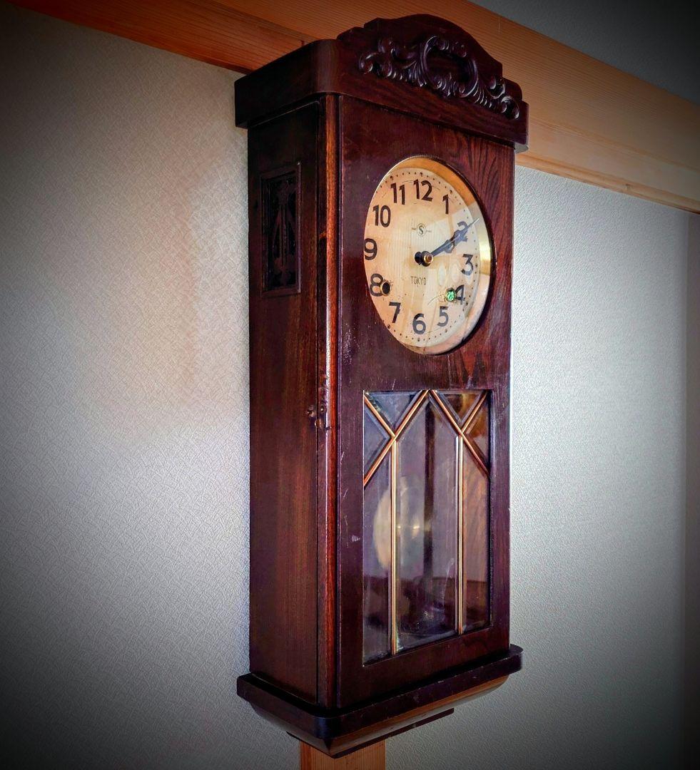 〈完動美品〉舘本時計　7面カットガラス宮型ゼンマイ振り子時計　ボンボン時計古時計