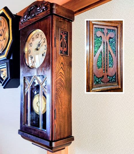 〈完動美品〉舘本時計　7面カットガラス宮型ゼンマイ振り子時計　ボンボン時計古時計