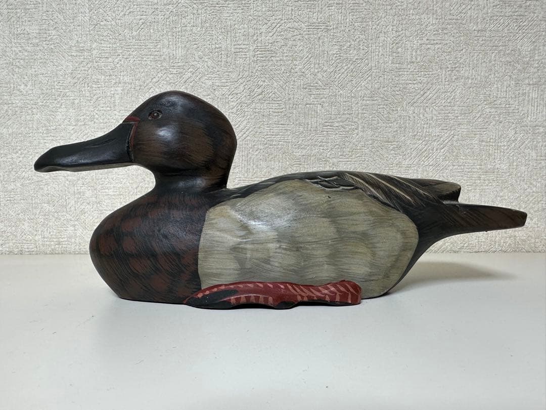 縁起物 天然木 カルガモ 鳥 木彫り置物 カモ 鴨 小鴨 水鳥 バード デコイ