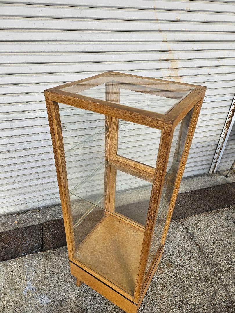 ヴィンテージ ガラスのパンケース 陳列 ショーケ－ス 飾り棚 店舗什器 無垢材