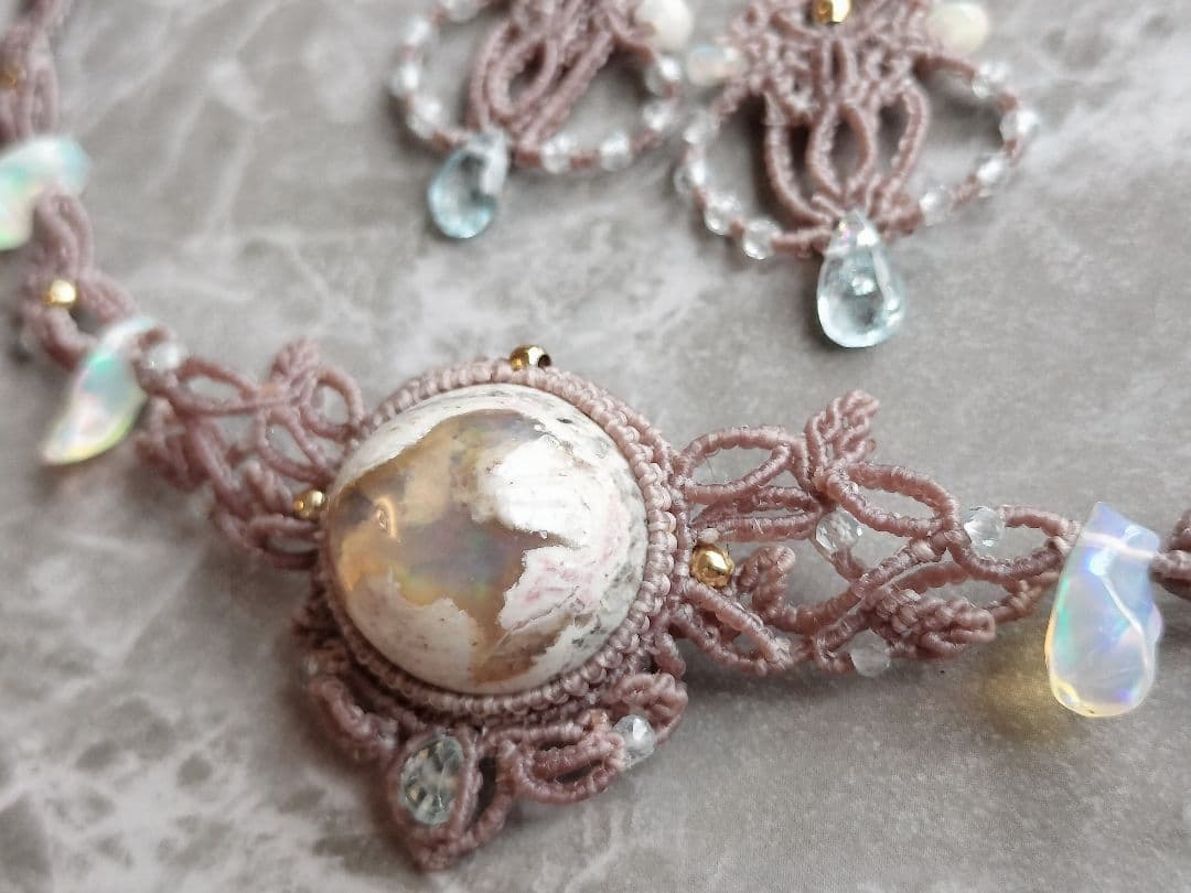 カンテラオパールチョーカーマクラメネックレス✧synchronicity ✡。