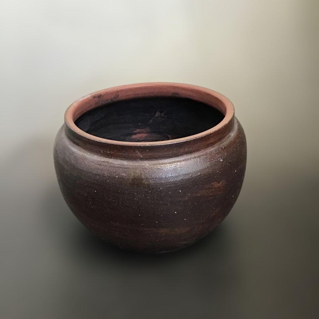 木製漆塗り彫刻蓋付き陶器　古常滑焼　茶道具　水指　骨董品　アンティーク