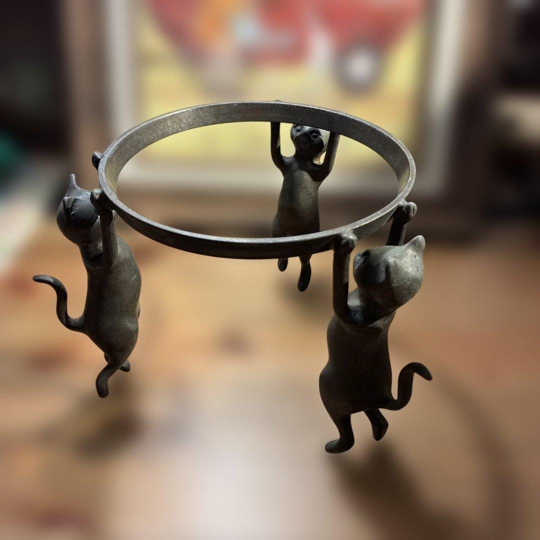 銅製 五徳 三猫 猫 火鉢 囲炉裏 茶道具 鍋置き 蓋置 金属工芸 三匹猫