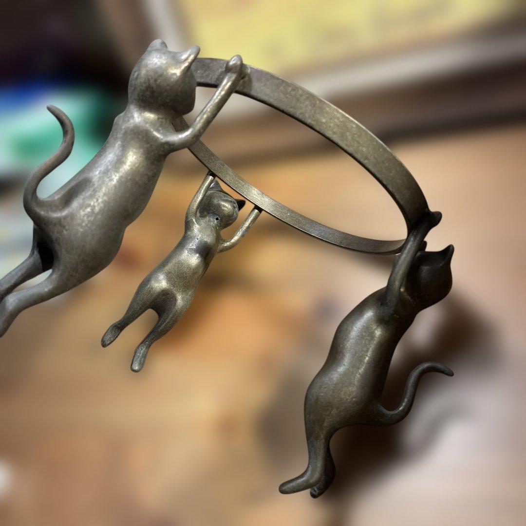 銅製 五徳 三猫 猫 火鉢 囲炉裏 茶道具 鍋置き 蓋置 金属工芸 三匹猫