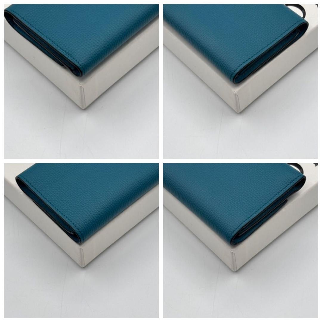 外新品同様 ロエベ トライフォールド ウォレット アナグラム 三つ折り財布 青