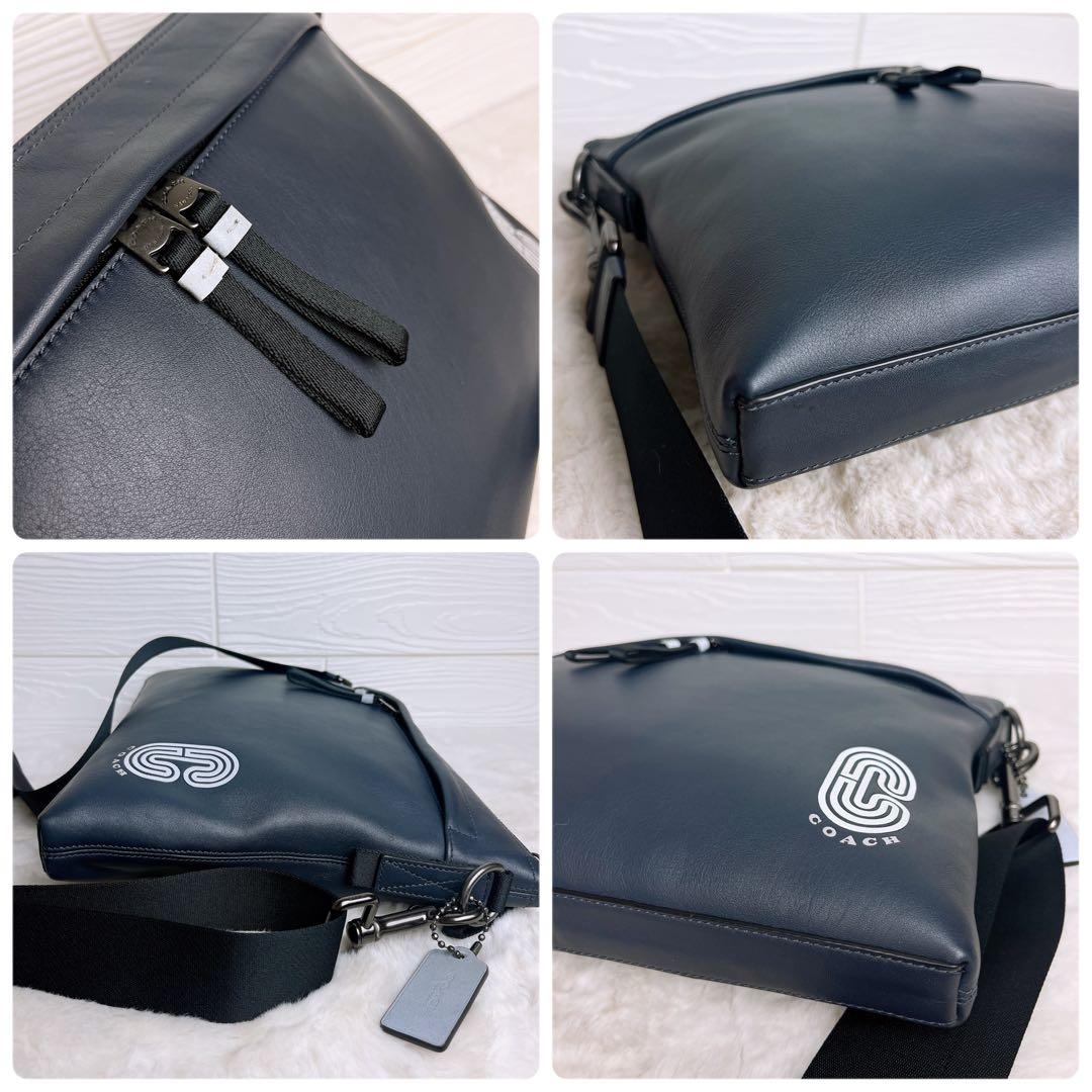 極美品☆COACHコーチ ショルダーバッグ レザー ネイビー ビジネス