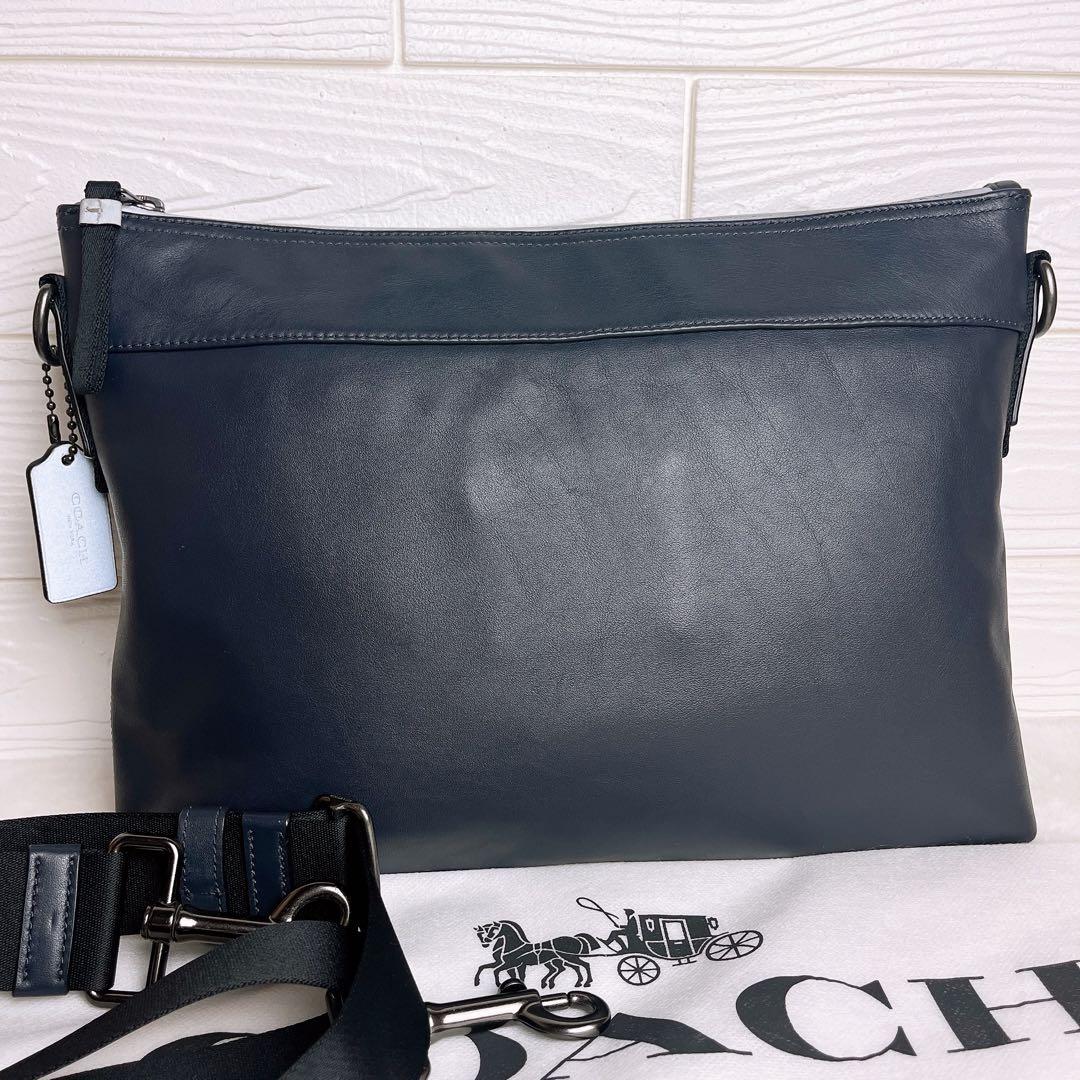 極美品☆COACHコーチ ショルダーバッグ レザー ネイビー ビジネス