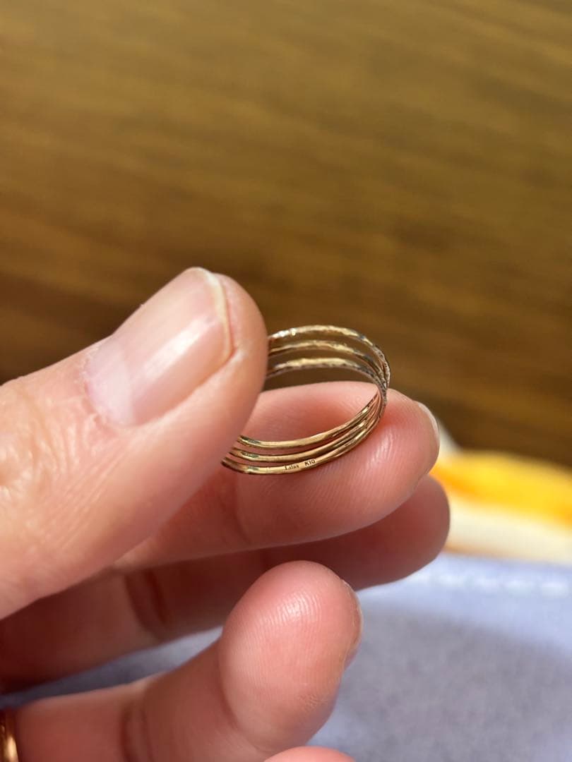 Lilas テクスチャー3本リング K10 10号 ゴールド 地金　刻印