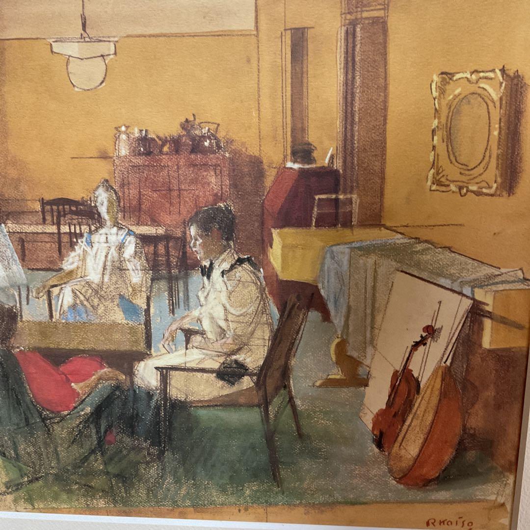 小磯良平 パステル画複製画 タイトル【室内】1976年作