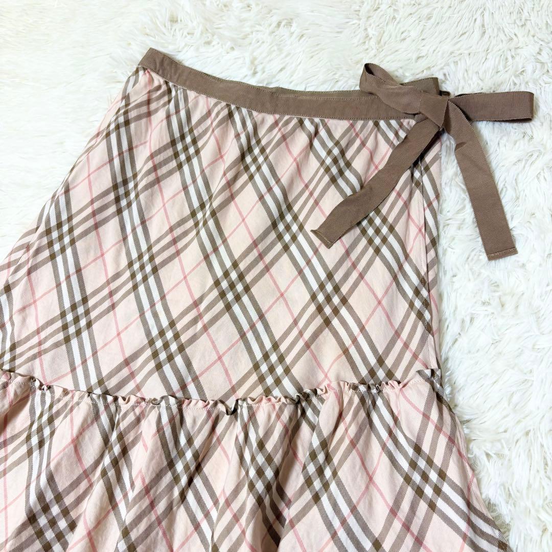 バーバリーブルーレーベル リボン ノバチェック フレア巻きスカート ピンク