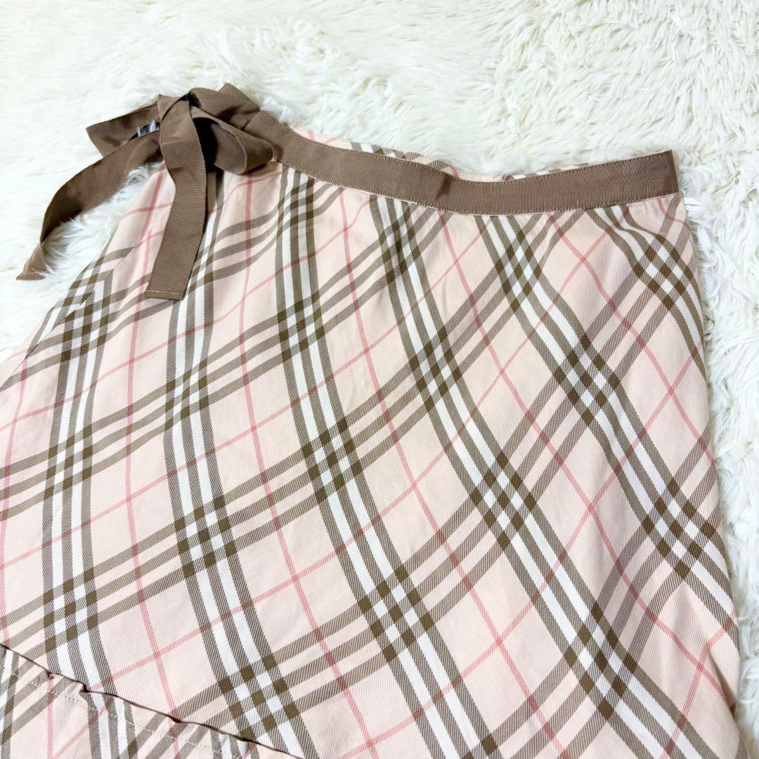 バーバリーブルーレーベル リボン ノバチェック フレア巻きスカート ピンク