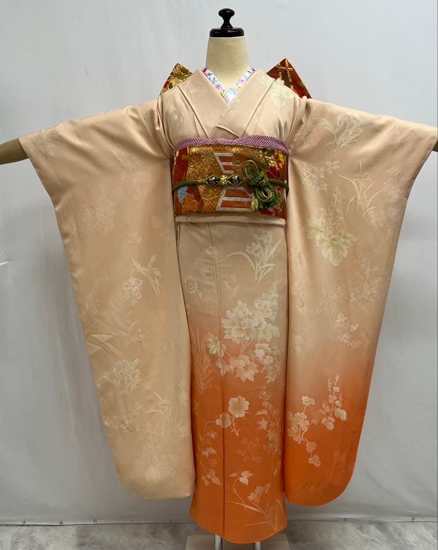 振り袖　フルセット　別誂長襦袢付　無地ぼかし　紋意匠　珍品　成人式　638