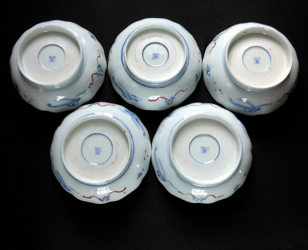 明治～大正 古伊万里 絢爛豪華 金襴手 二重角冨紋 膾皿 5客揃 角富 なます皿