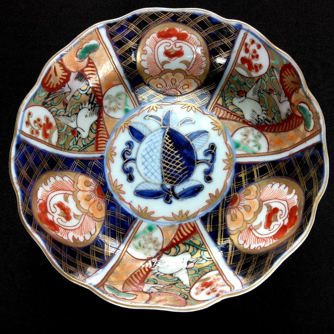 明治～大正 古伊万里 絢爛豪華 金襴手 二重角冨紋 膾皿 5客揃 角富 なます皿